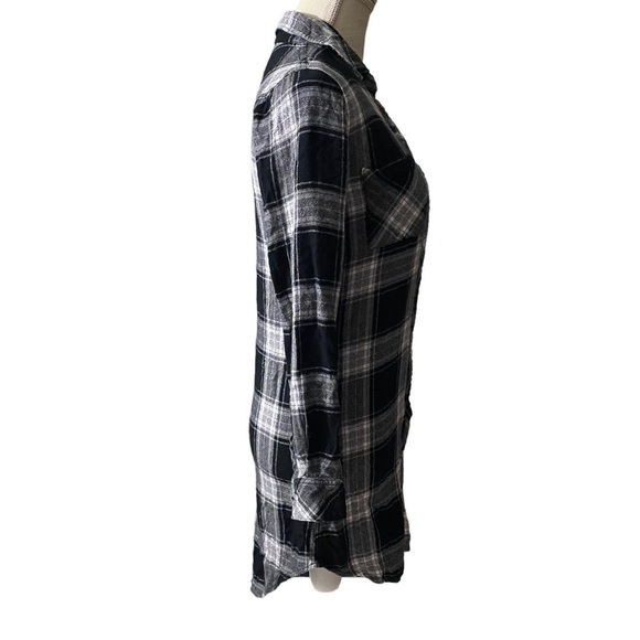 Rails Black Grey White Check Plaid Long Sleeve Button-Front Mini Dress Women XS - Picture 4 of 13